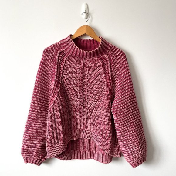 Free People Sweaters - Free People Chunky Knit Sweetheart Sweater Washed Pink Size Large